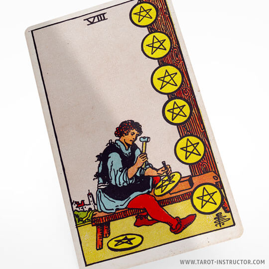 Eight of Pentacles tarot card meaning, the element of earth in tarot, Suit of Pentacles tarot,